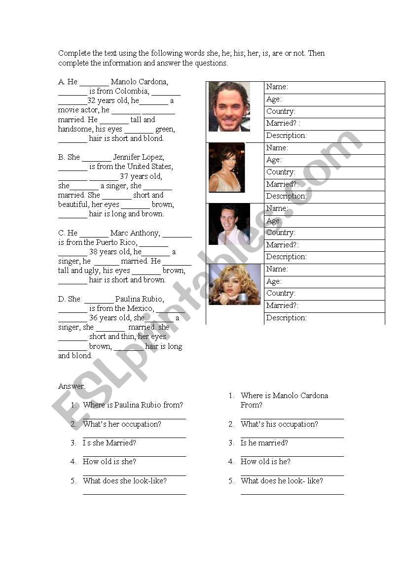 personal information worksheet