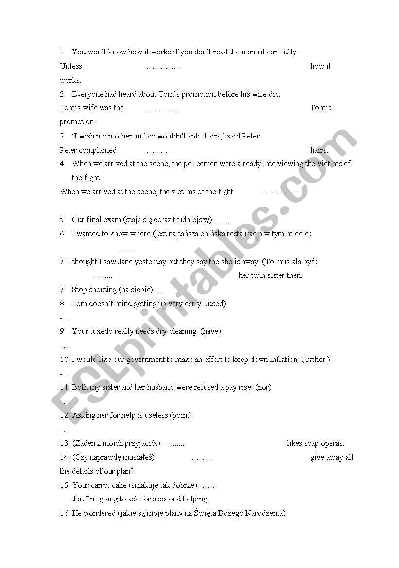 maturity exam- grammar worksheet