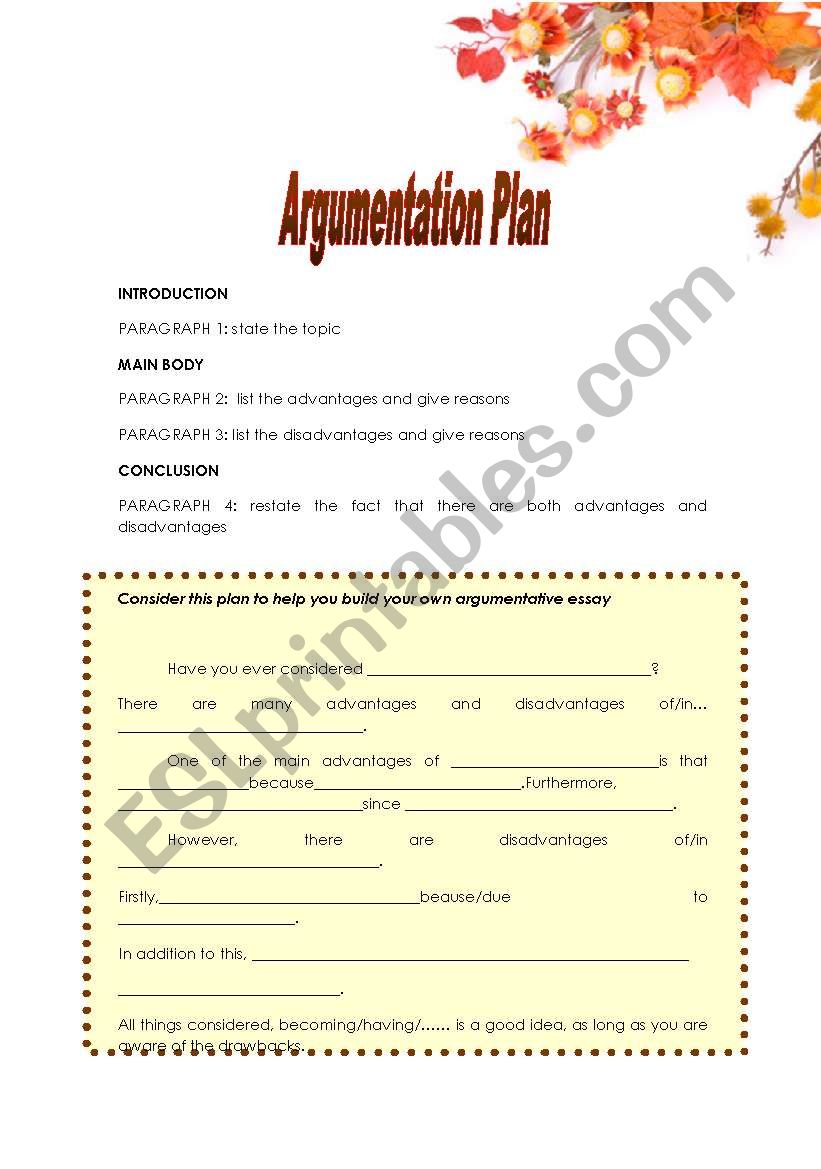 Writing - Argumentation Plan worksheet