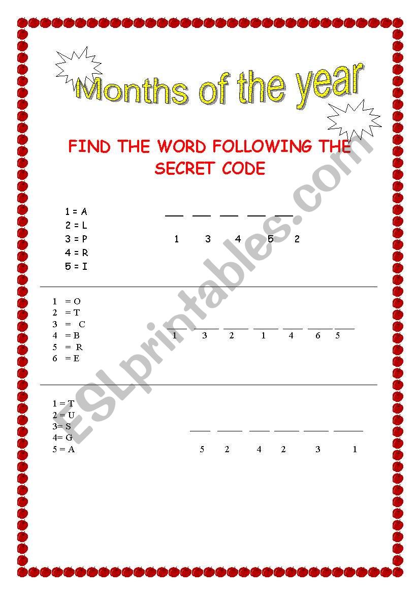 MONTHS OF THE YEAR worksheet