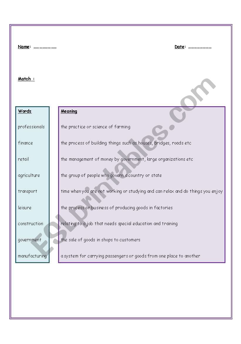 Career worksheet
