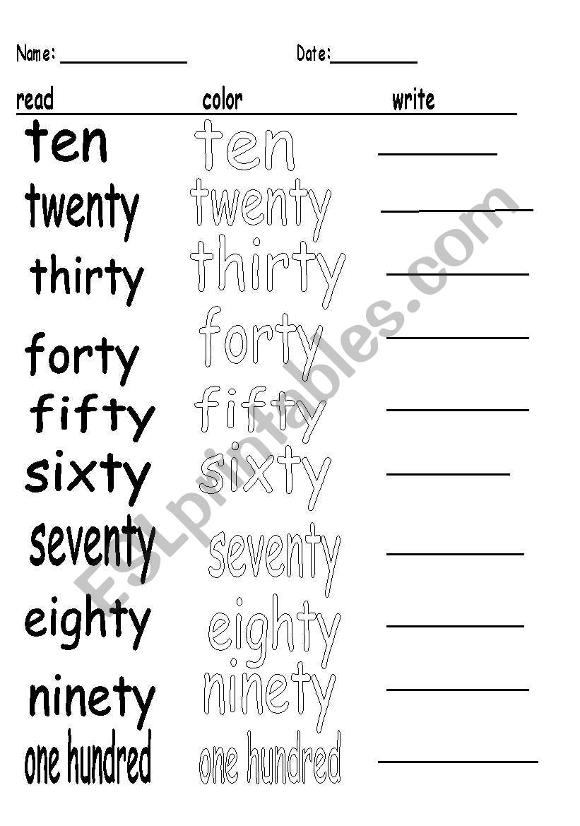 Counting by tens worksheet
