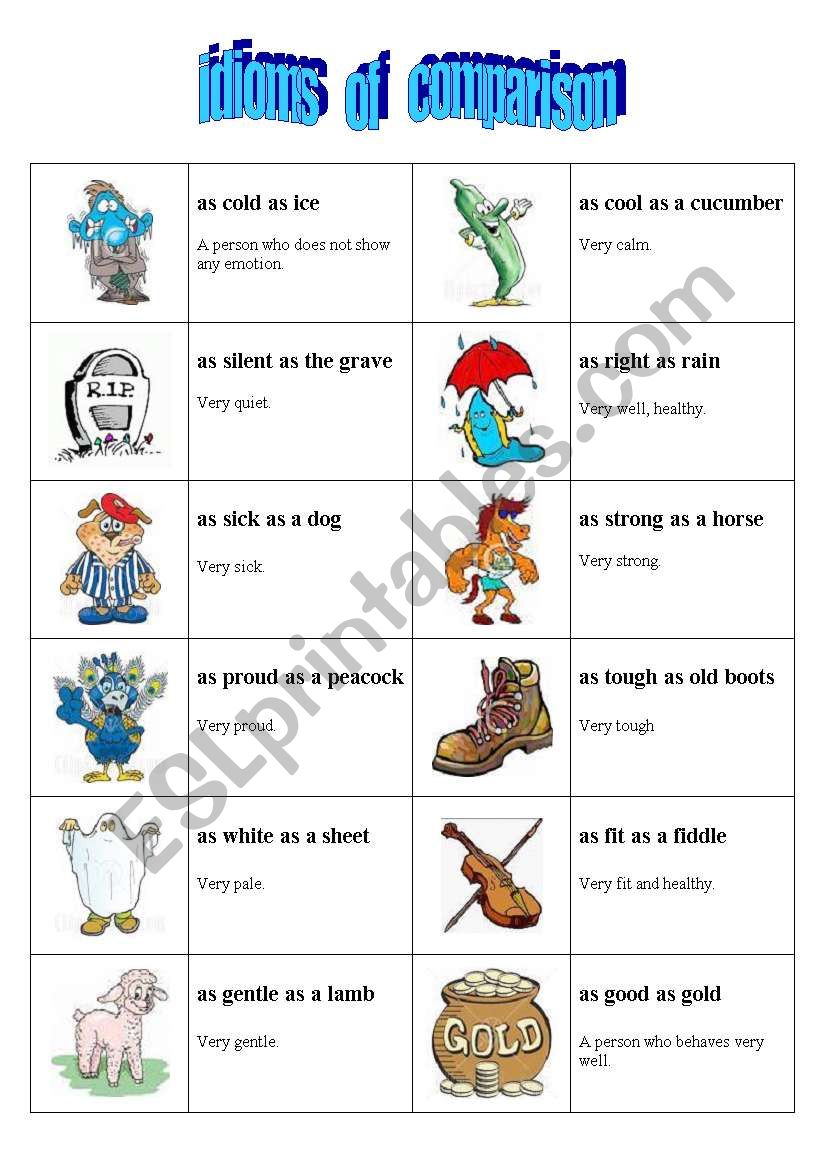 idioms of comparison worksheet