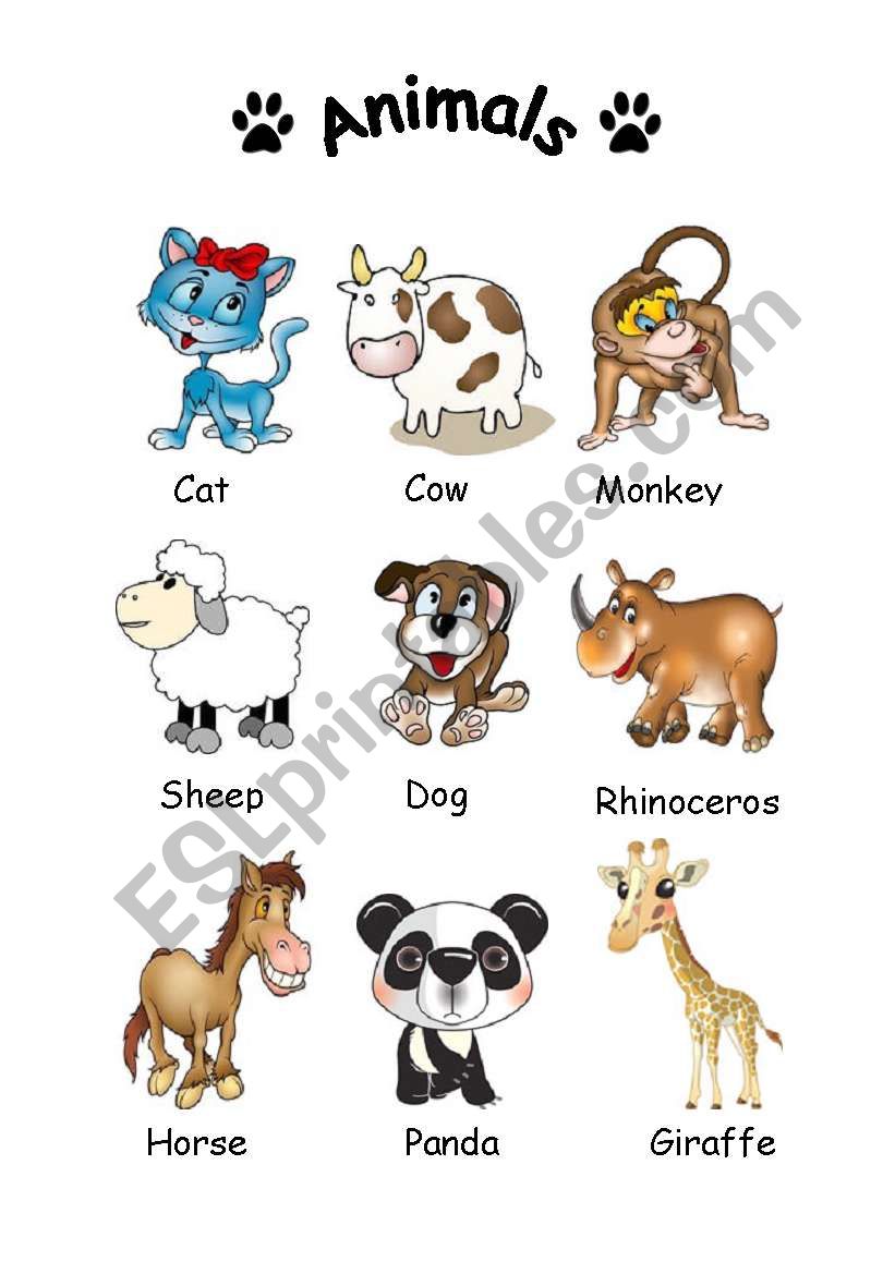 Animals flash-card worksheet