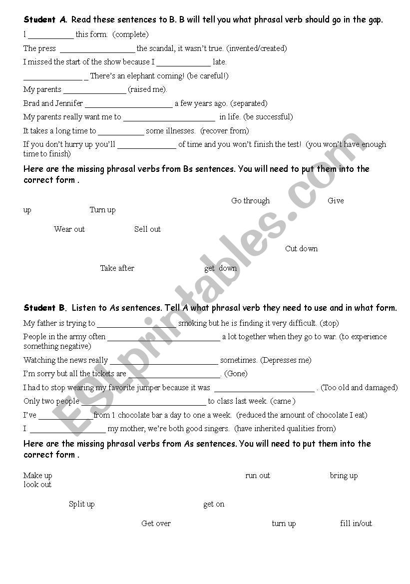 Phrasal Verbs worksheet