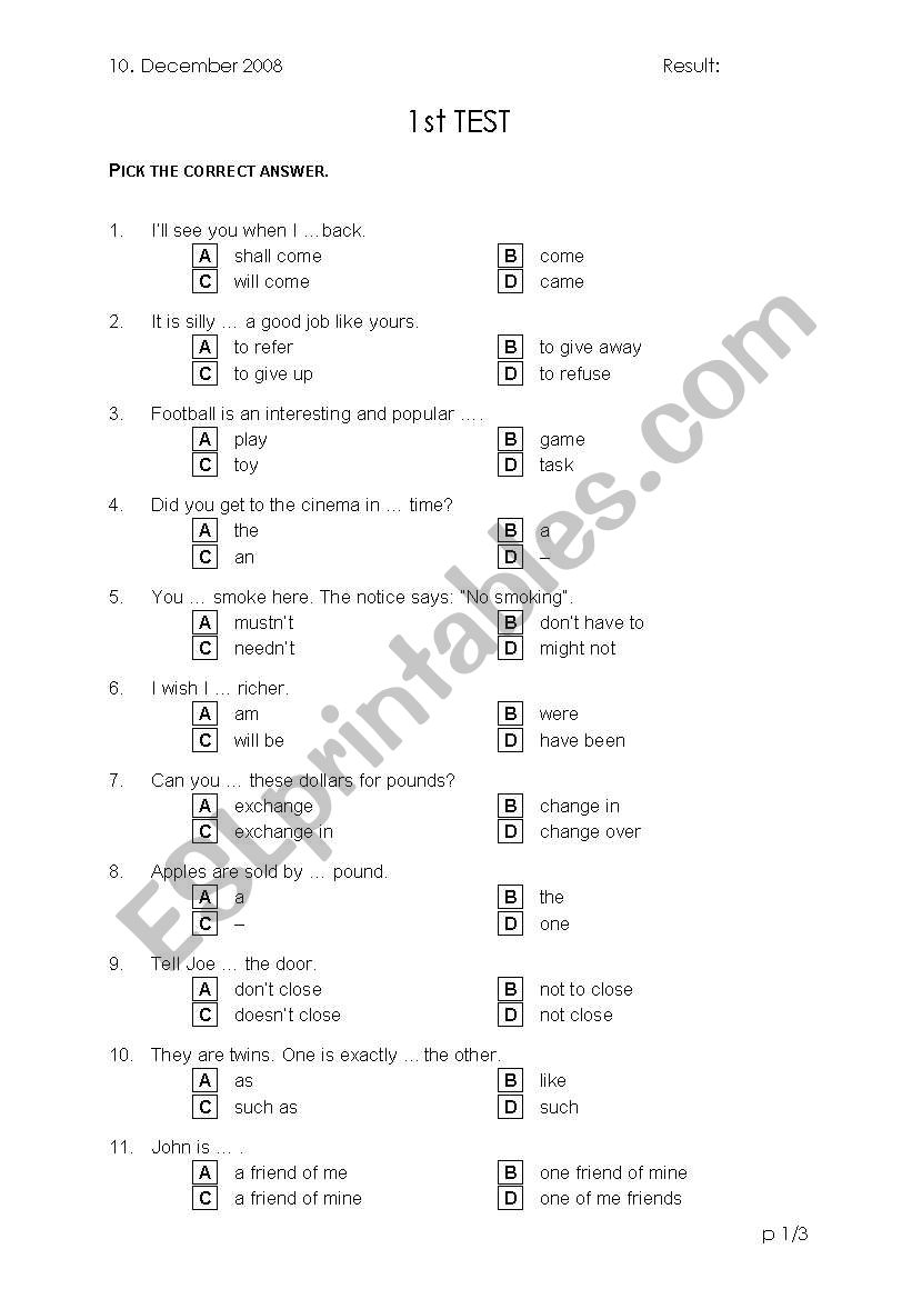 Evaluate your students from beginner to intermediate level.