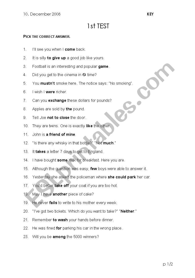 Key for Evaluate your students from beginner to intermediate level
