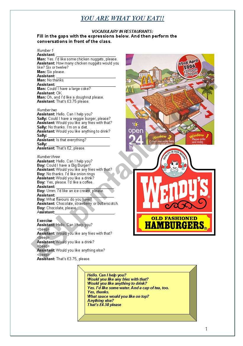 FAST FOOD CONVERSATIONS worksheet