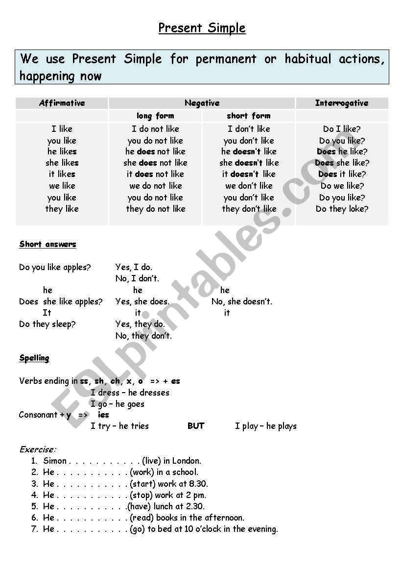 Present Simple worksheet