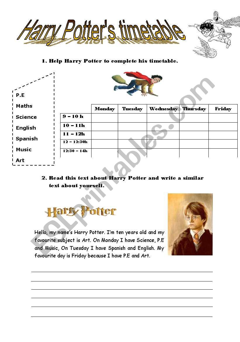 Harry POtters timetable worksheet