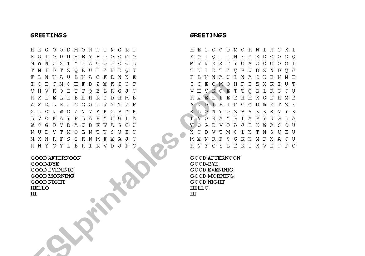 Greetings worksheet