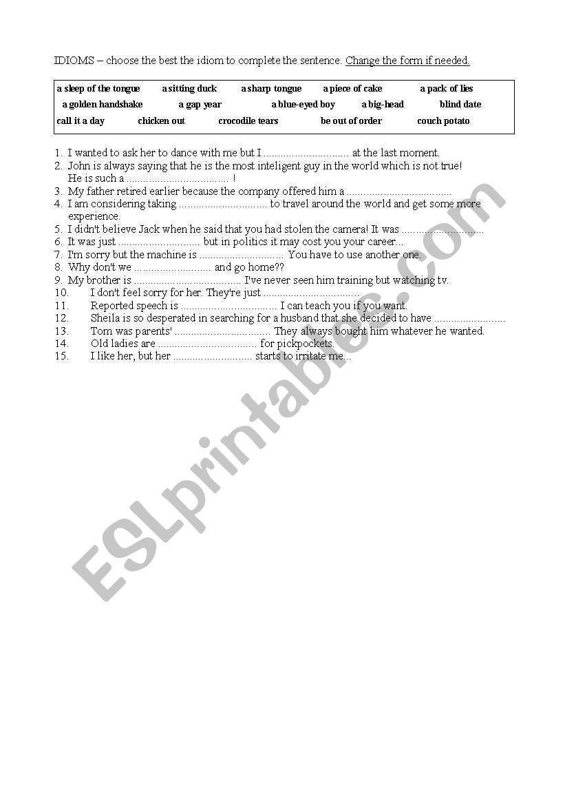 idioms worksheet