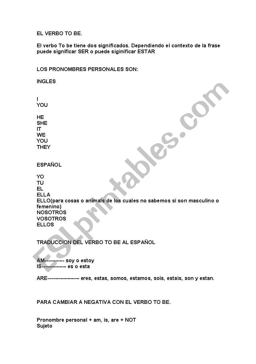 verb to be worksheet