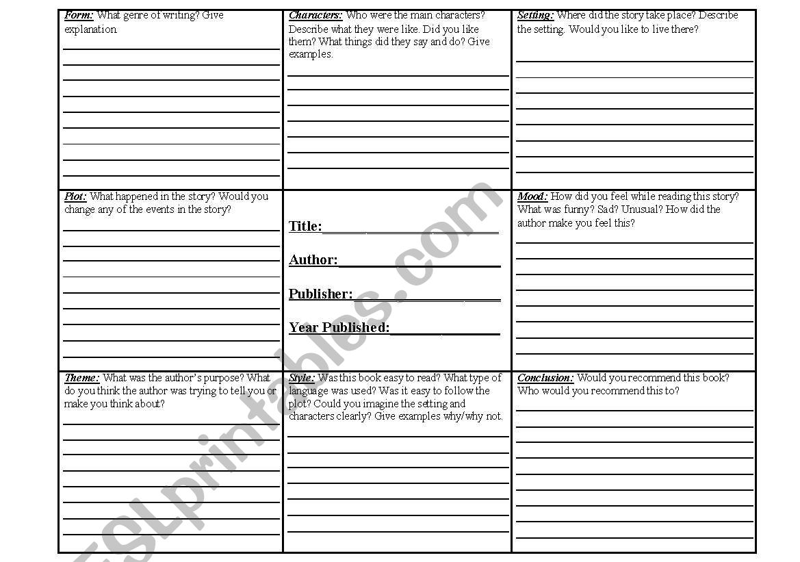 Book review worksheet