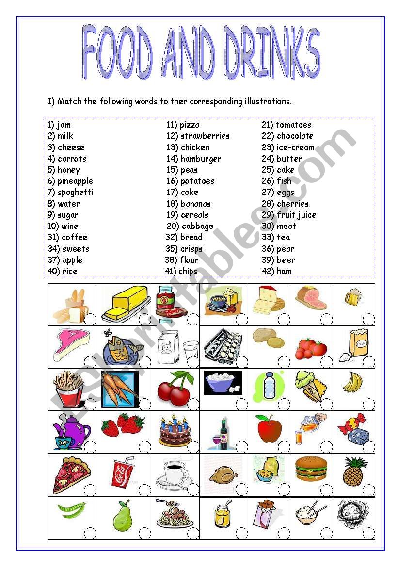 Food and drinks worksheet