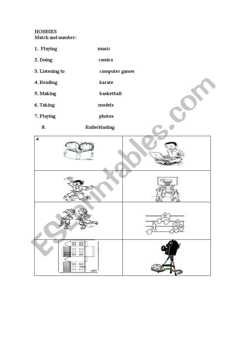 HOBBIES worksheet