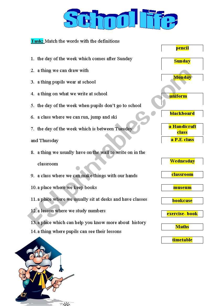 School life worksheet