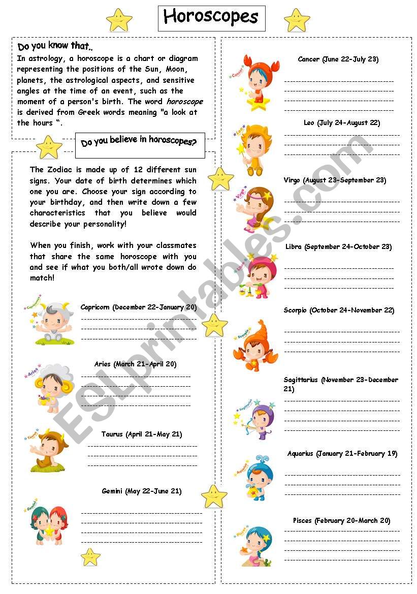 horoscopes worksheet