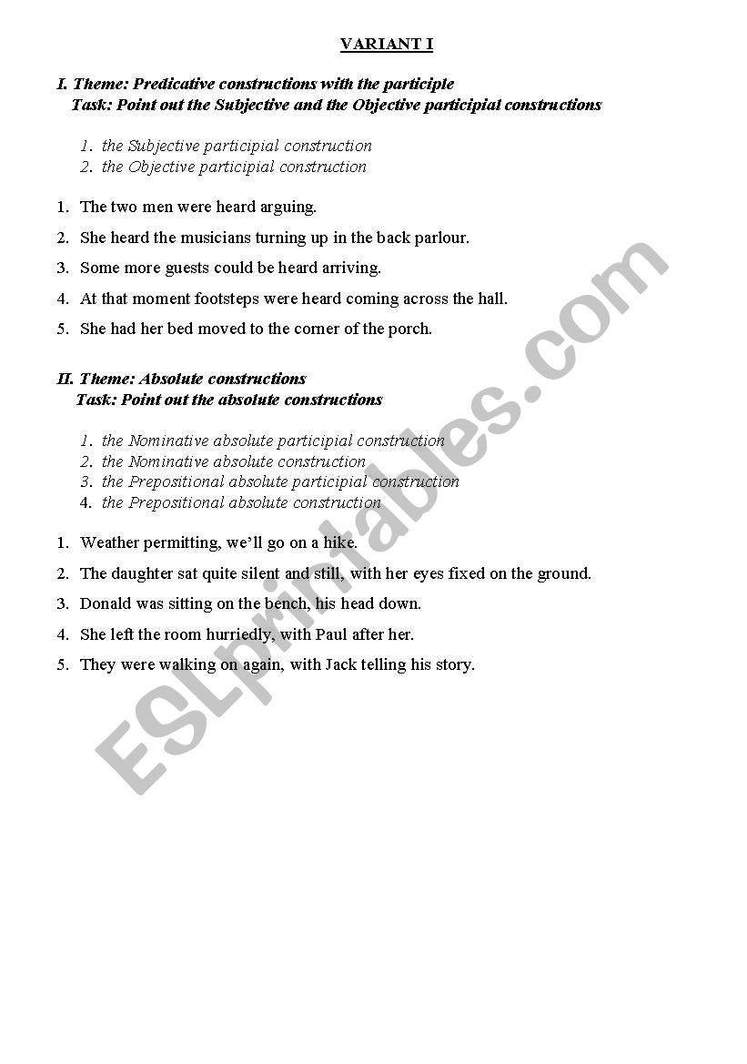 Participle (with keys) worksheet
