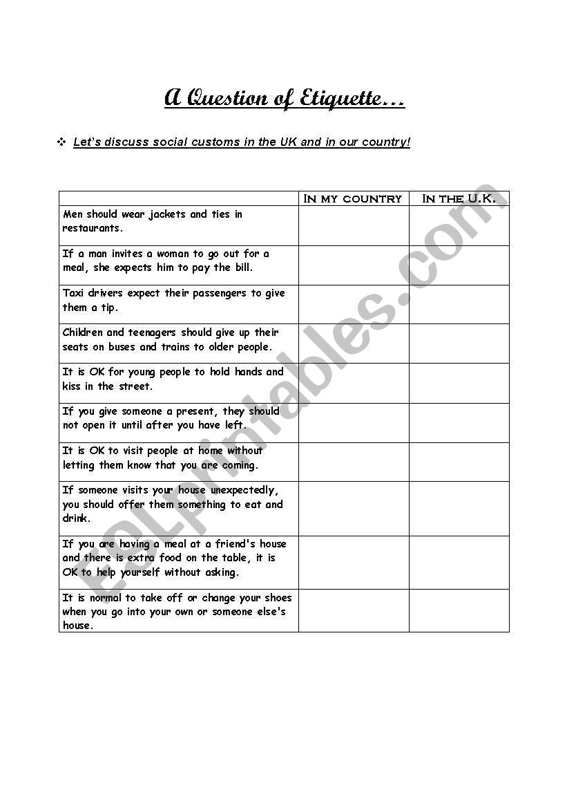 a question of etiquette worksheet