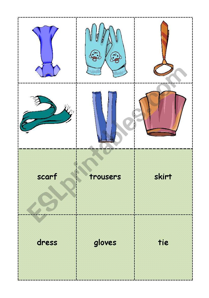 BINGO CLOTHES student cards 1/6