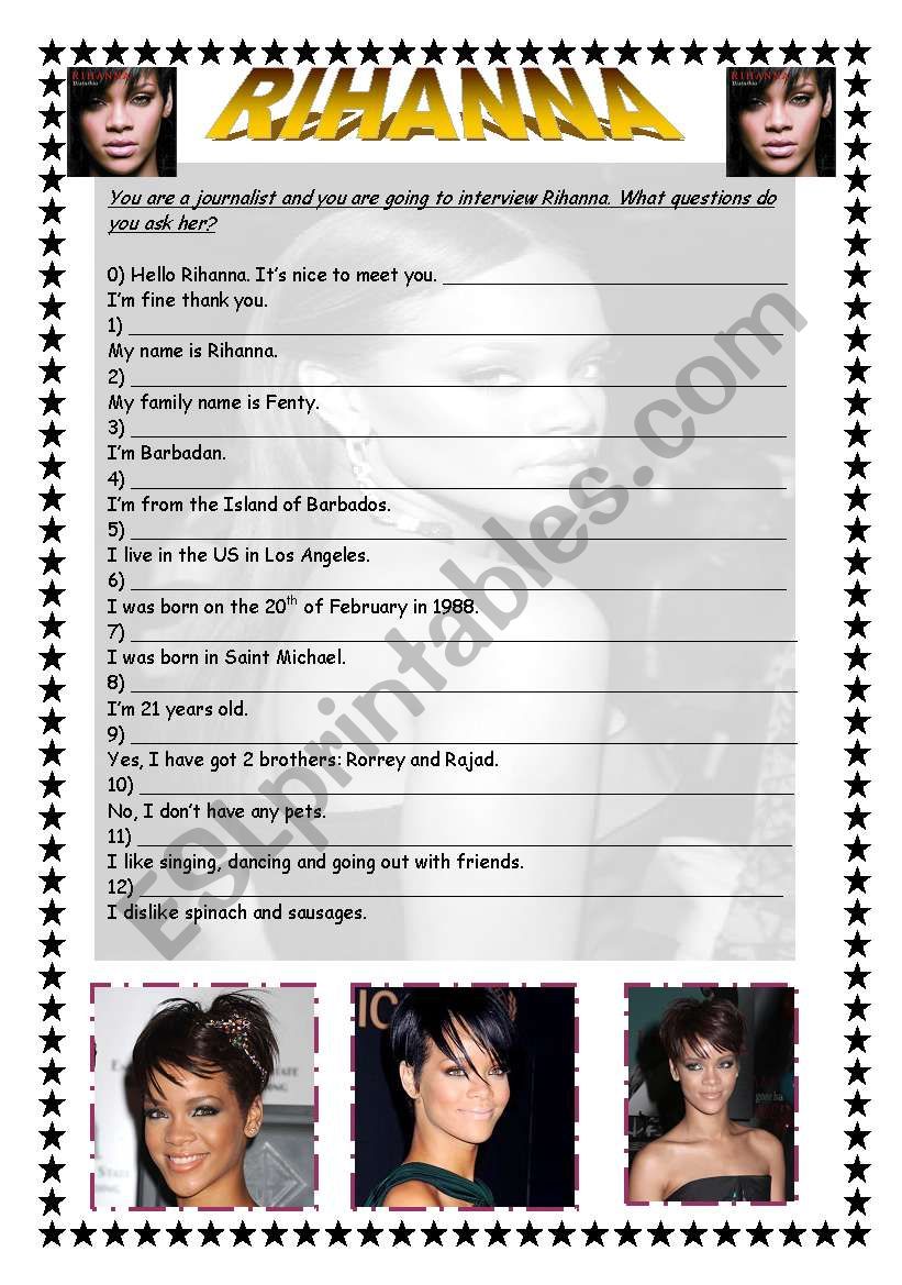 Interview Rihanna worksheet