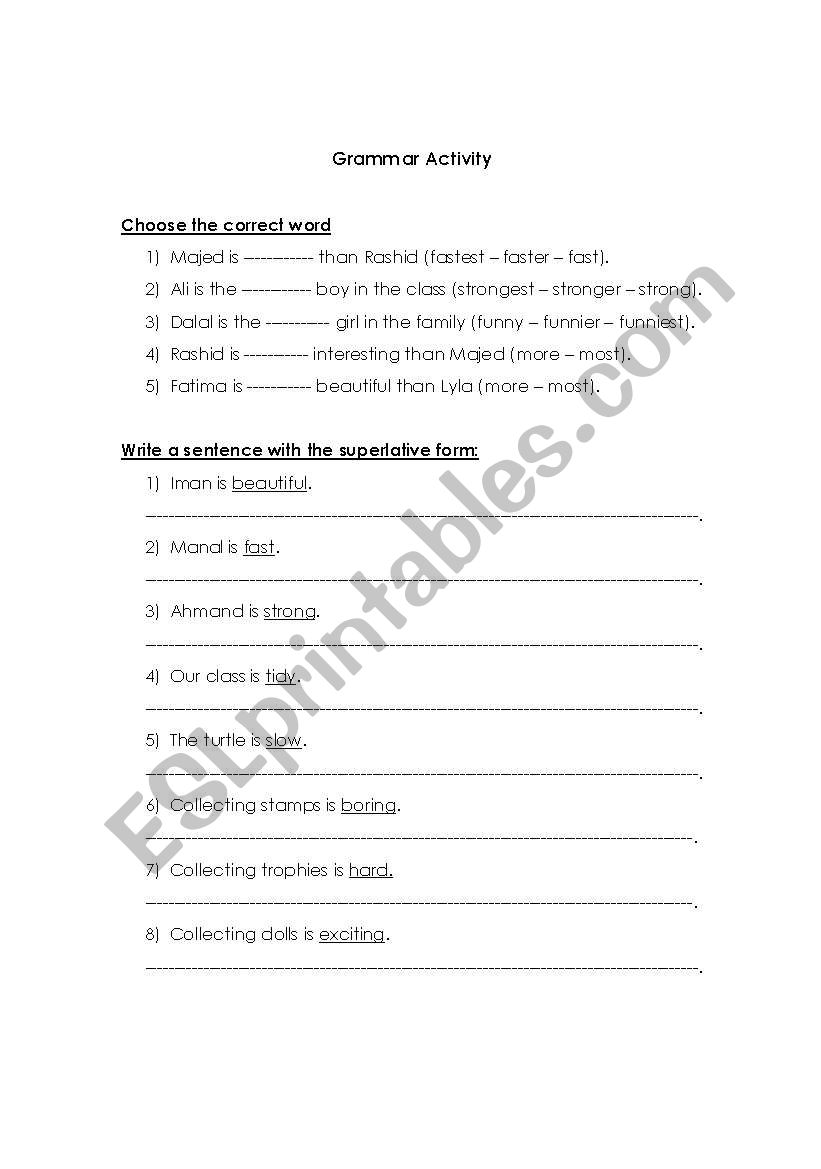 Grammer worksheet