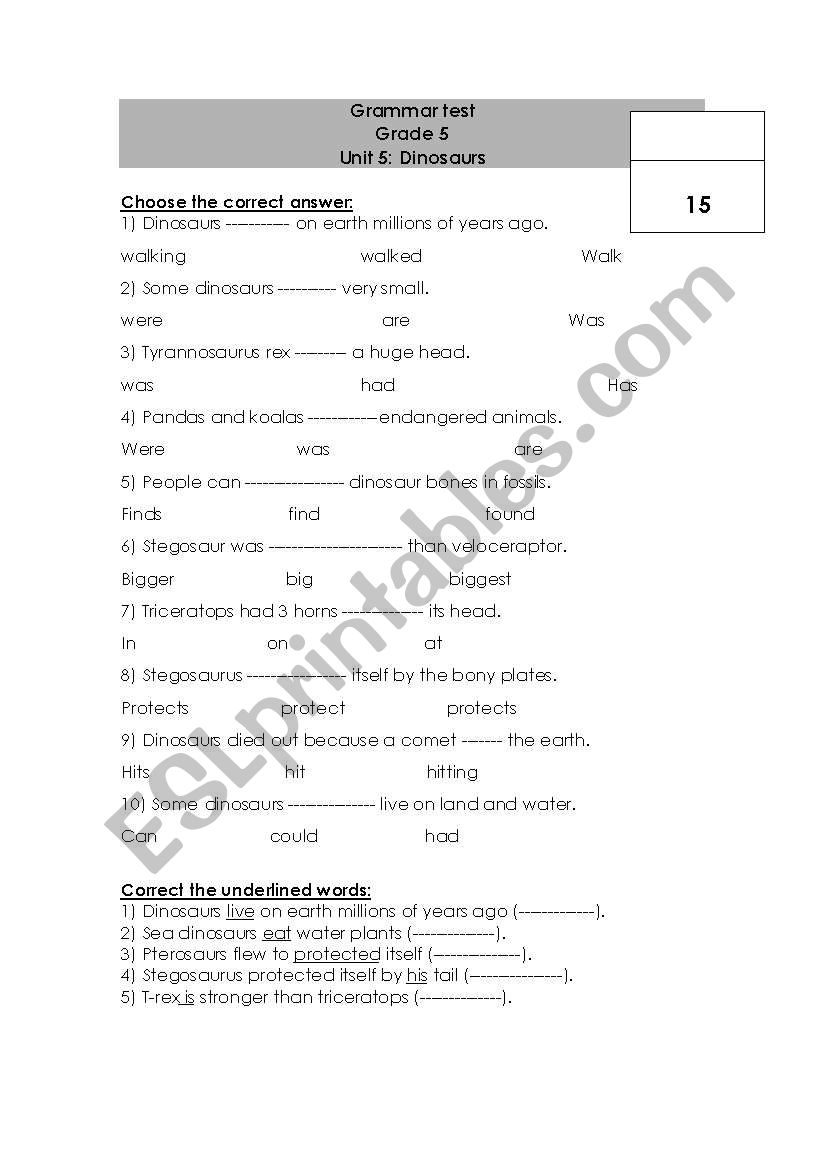 Grammer test worksheet