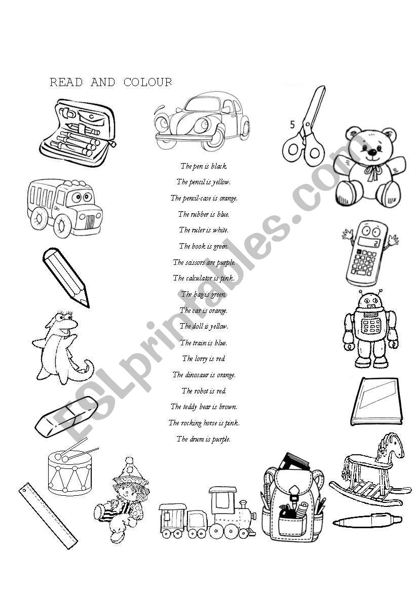 School objects, toys - colouring activity