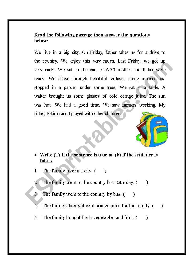 Comprehension worksheet