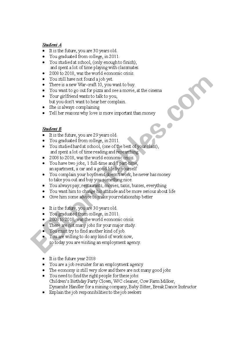 student futures worksheet
