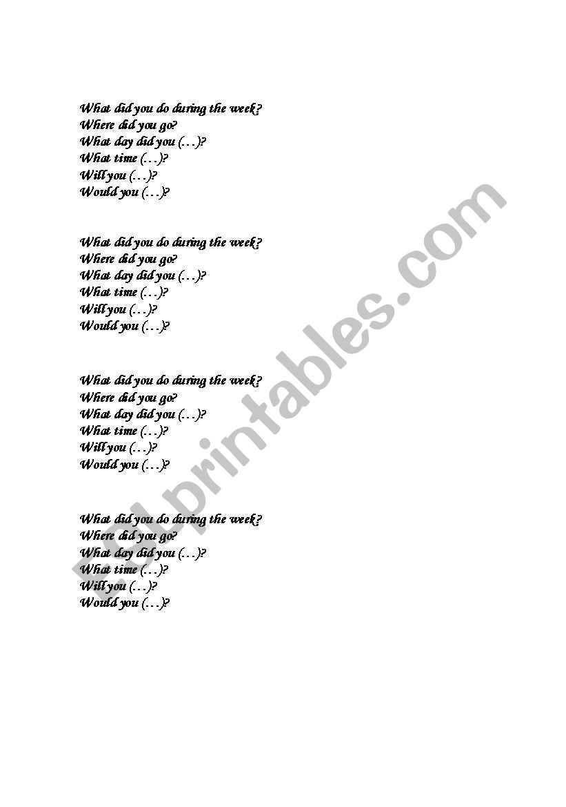 How was your weekend? worksheet