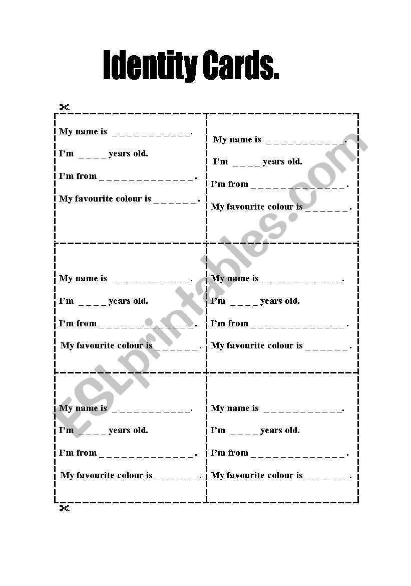 Identity Cards worksheet