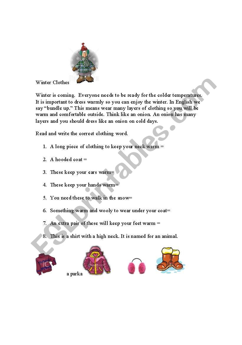 Winter Clothes worksheet