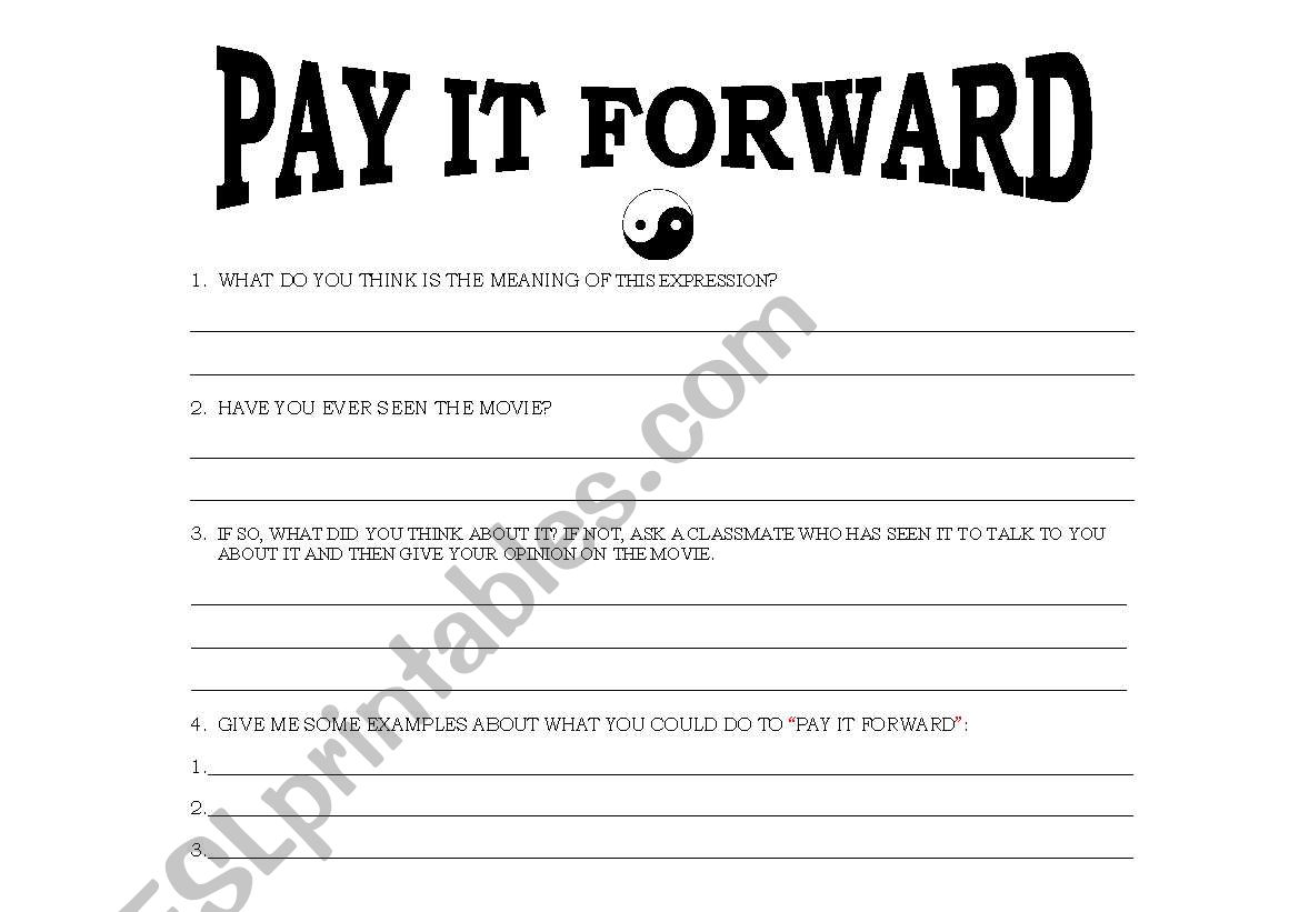 pay it forward worksheet
