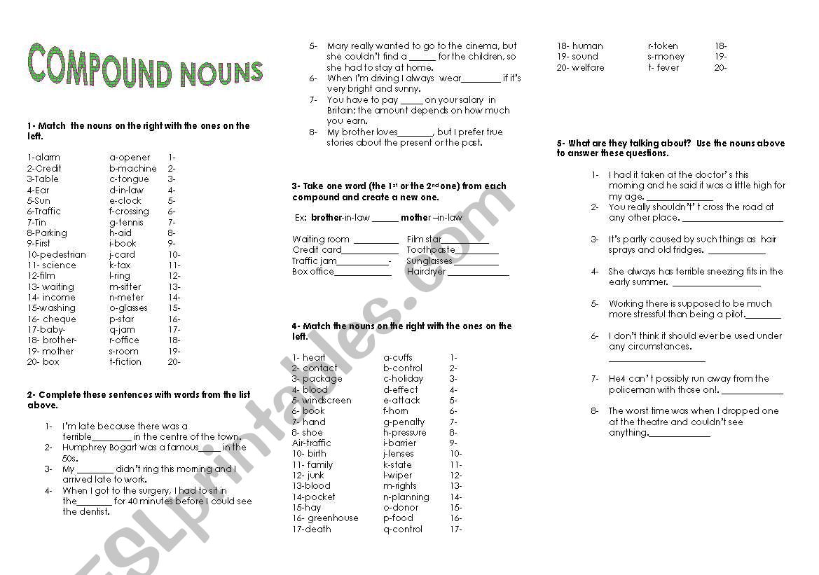 COMPOUND NOUNS worksheet