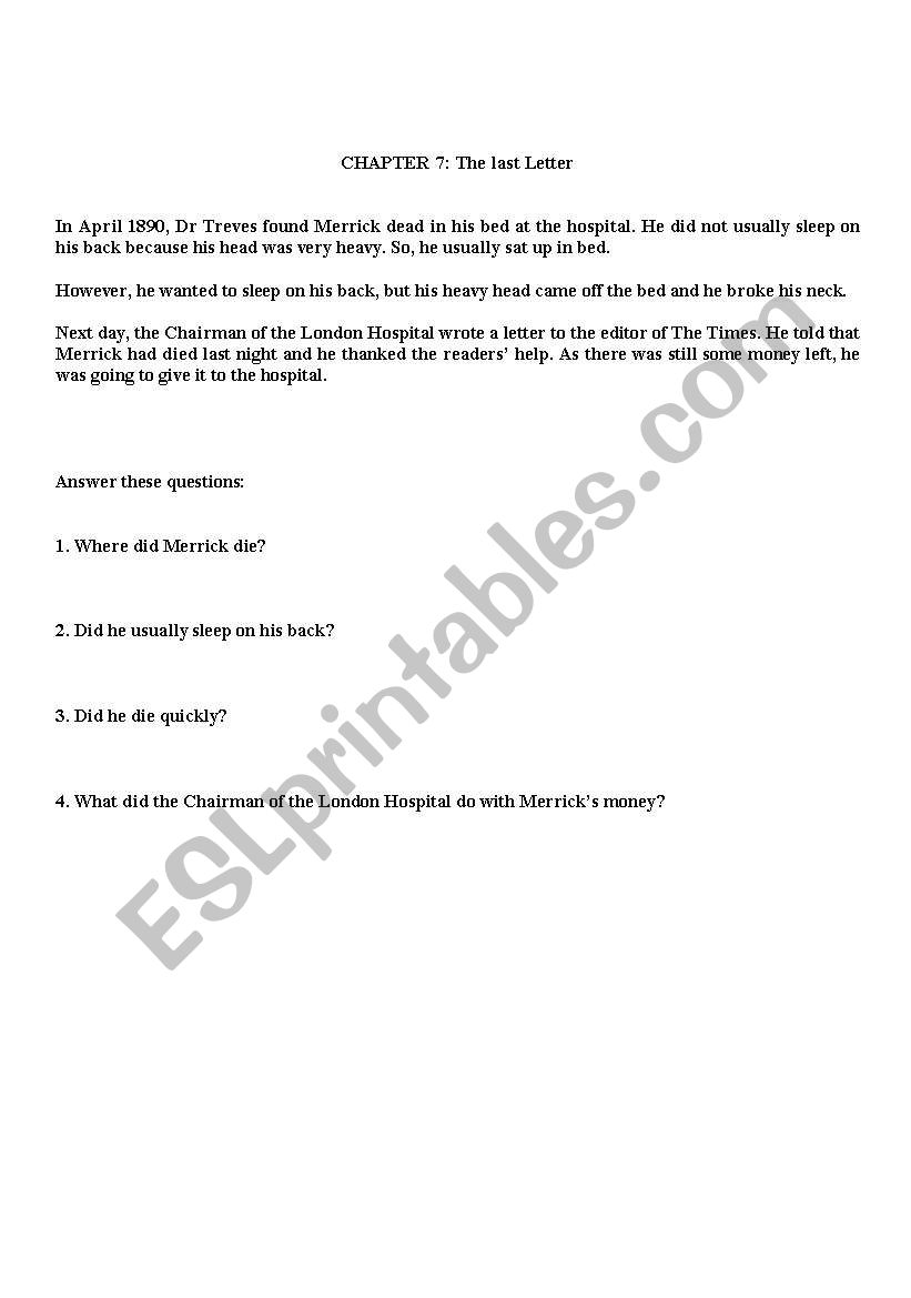 The Elephant Man worksheet