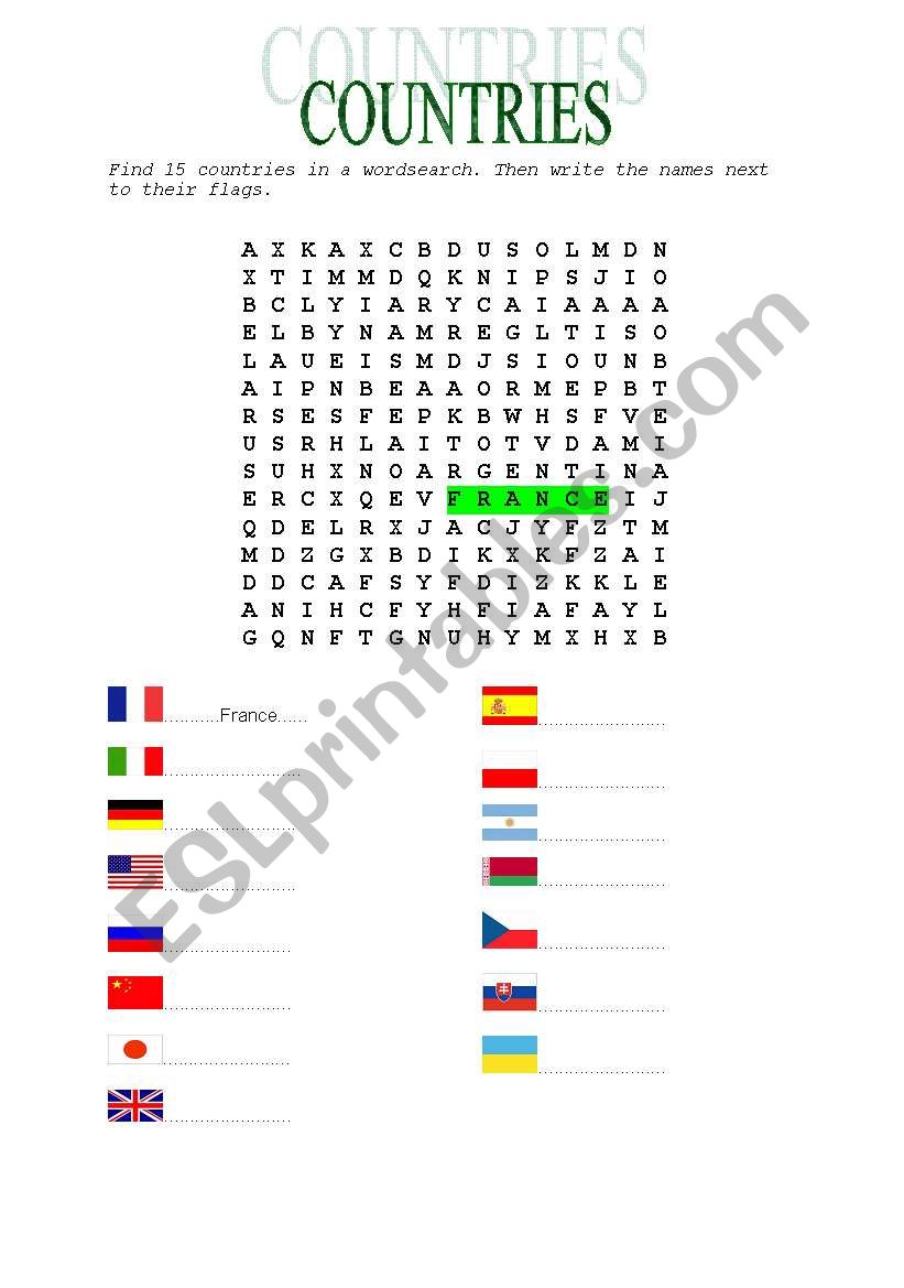 Countries worksheet