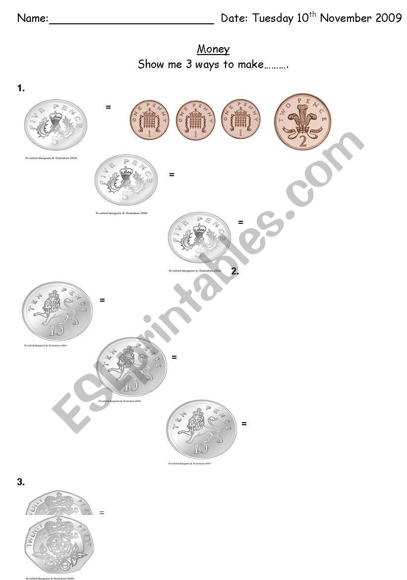 Money, making various amounts using different coins