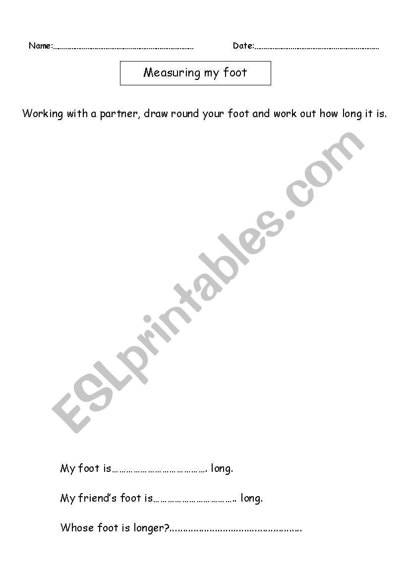 Measuring my foot worksheet
