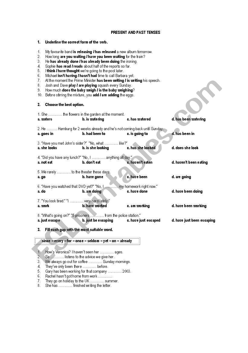 Present tenses worksheet