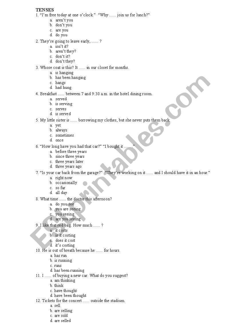 tenses worksheet