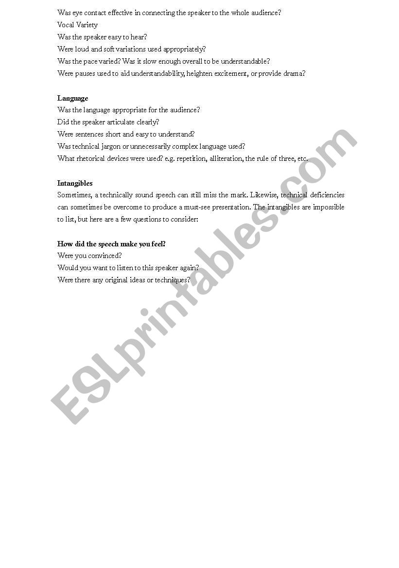 how to critique a speech