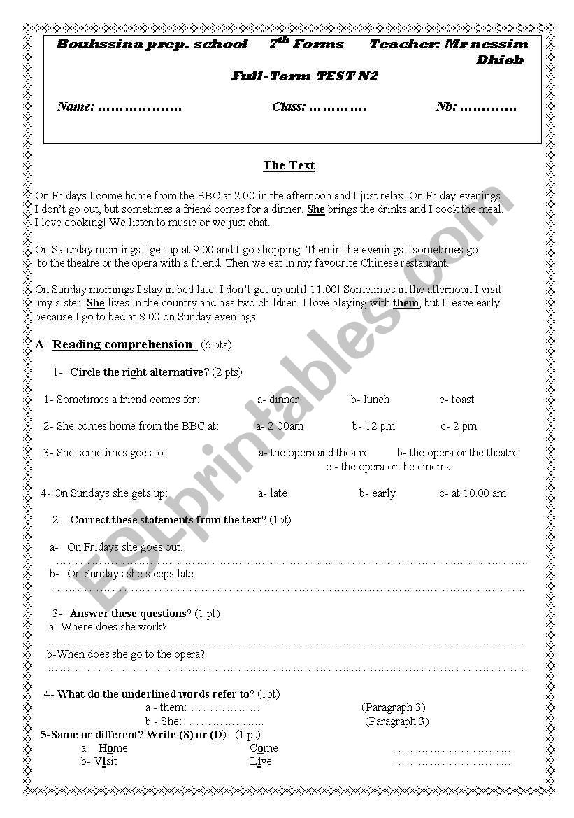 7th full-test worksheet