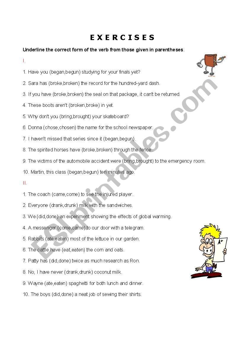 exercises worksheet