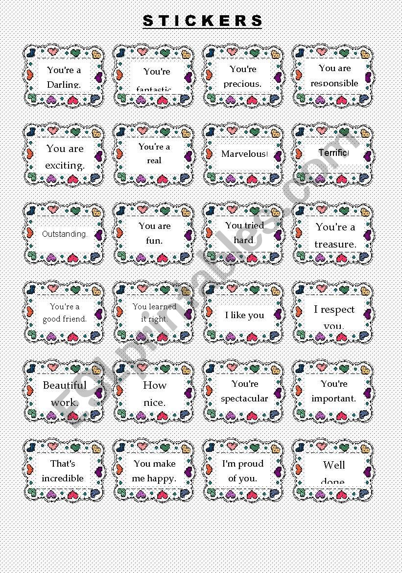 PRAISING CHILDREN - STICKERS worksheet