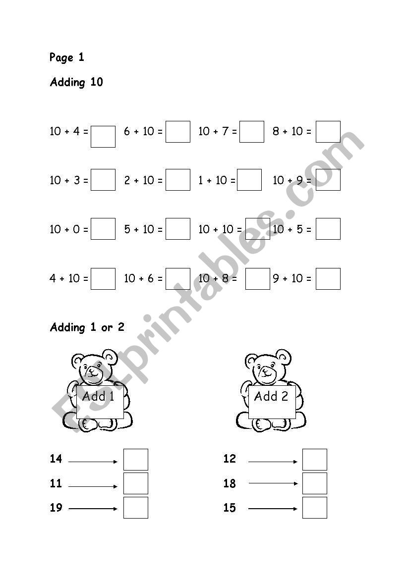 adding 10 worksheet