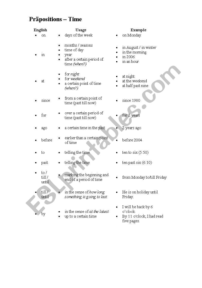 PREPOSITIONS worksheet