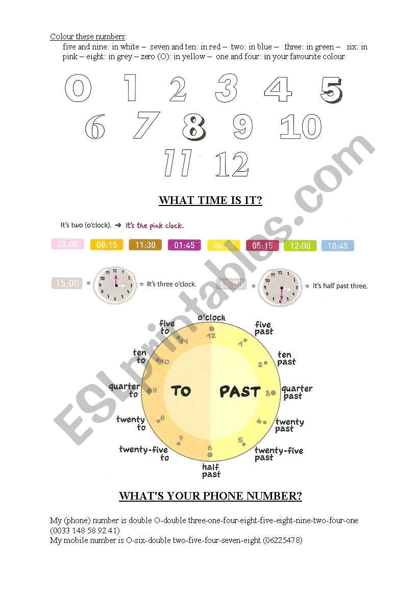 time and phone numbers worksheet