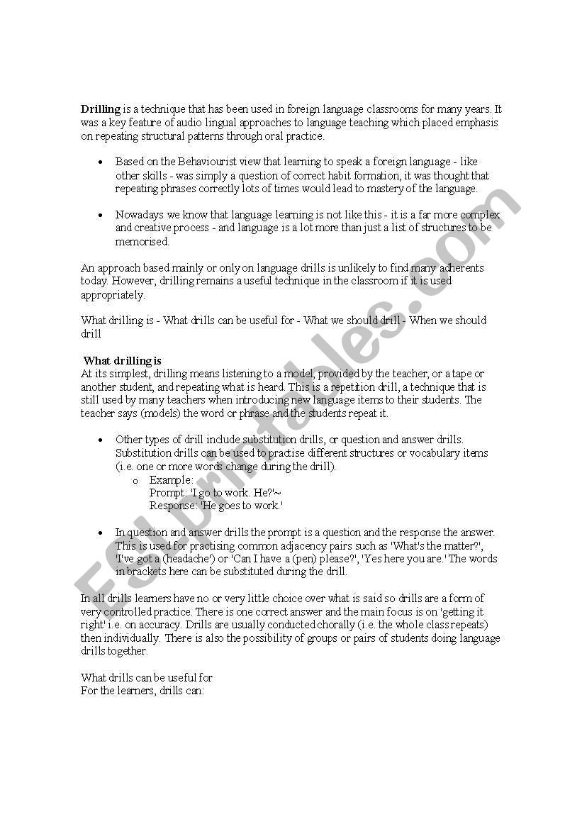 Drilling Method worksheet